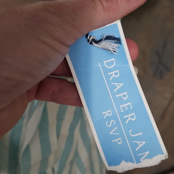 DRAPER JAMES Linen Blend Puff Sleeve Wrap Dress In Blue/white Striped.Size S NWT - Picture 2 of 15